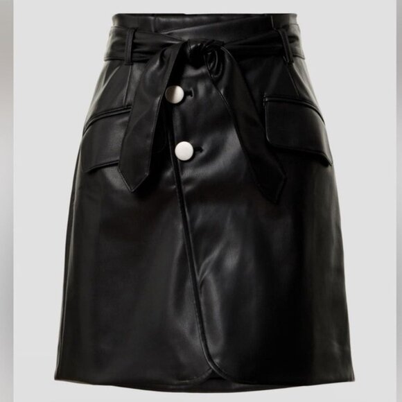 Marissa Webb Black Belted Mini Faux Leather Skirt Grunge Moto Size 4 Grunge • - Picture 4 of 9